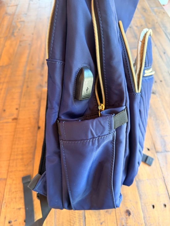 Lovnak Quilted Navy Backpack USB Charging Port Travel School Bag main image 3